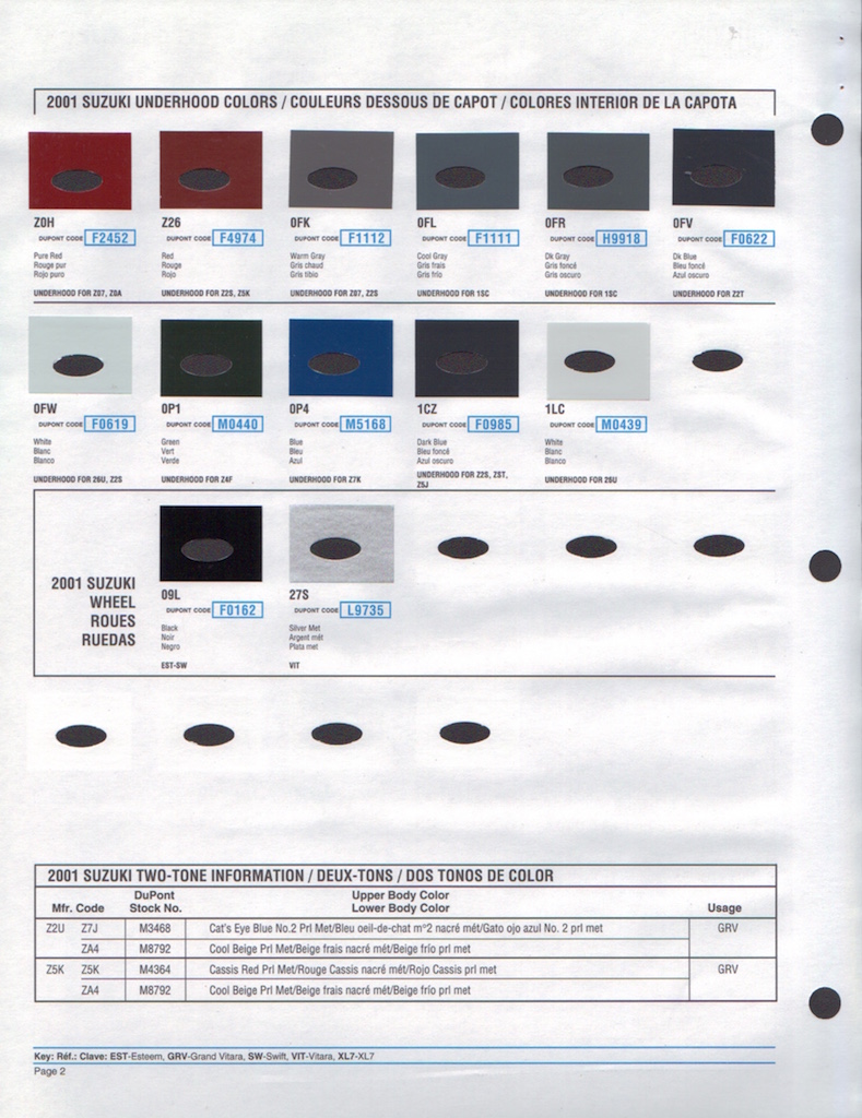 2001 Suzuki Paint Charts DuPont 2